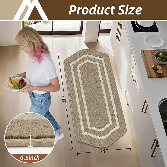 COSY HOMEER Kitchen Rugs and Mats 24"x48" Non Slip Kitchen Mats for Floor Washable Kitchen Runner Rug Stain Resistant Standing Mat for Kitchen,Sink,Polypropylene,Beige