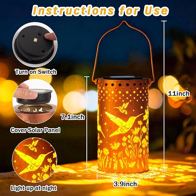 ANYTALK Hummingbird Solar Lanterns Outdoor Waterproof, Birthday Gifts for Women Mom Grandma, Hanging Solar Lights for Yard, Patio, Porch, Garden Decor, Christmas Gifts for Her/Him