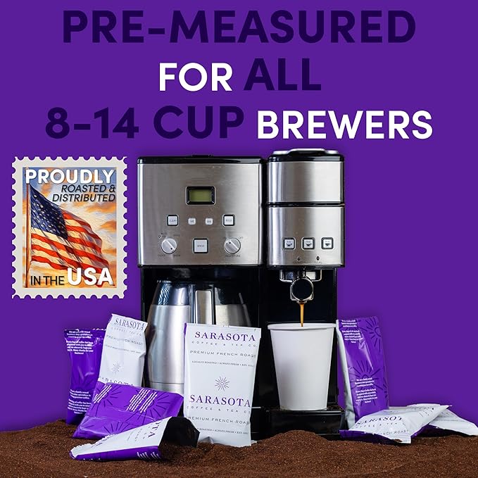 Coffee Packets – Dark Roast Ground | 1.5oz Pre-Measured Packs for 8–12 Cup Drip Makers | European French Roast, Low Acid Mold-Free Singles | 42-Count Packs