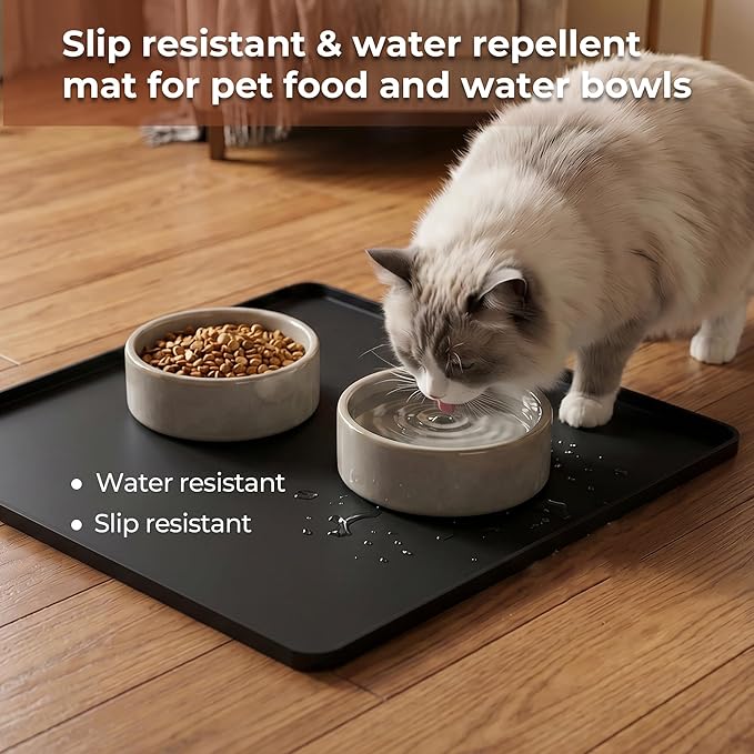 16×16-inch Silicone Coffee Mat for Espresso Machine - Heat Resistant, Waterproof Countertop Protector Pad with Raised Edges, Easy Clean Dish Drying Mat for Kitchen, Pet Food Mat (Black)