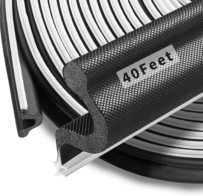 40 Feet Kerf Door Weather Stripping Door Seal, Long Reach V-Shaped Door Seal Strip for Door Frame Door Weatherstripping Insulation Strip Door Soundproofing for Large Gap(Black), ‎SIK40FTB