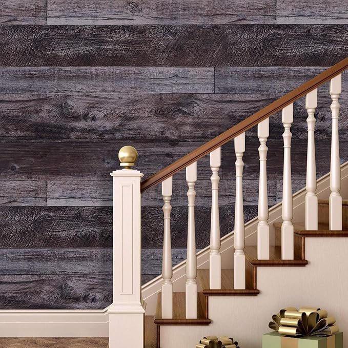 WENMER Grey Wood Peel and Stick Shiplap Self Adhesive Wallpaper - 17.71" x 236" Wood Plank Wallpaper for Countertop, Cabinet, Shelf, Drawer, Wall, Door
