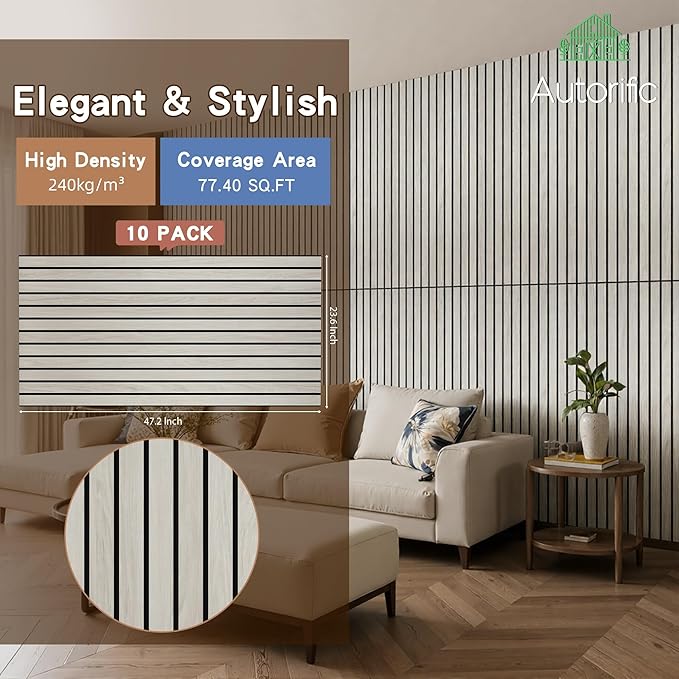 Wood Veneer Sound Panels, 10 Pack 47.2”x23.6” Wall Panels, Decorative Acoustic Panels for Walls, for Office,Home Theater,Studio,Living Room, Natural Oak(Mitred)