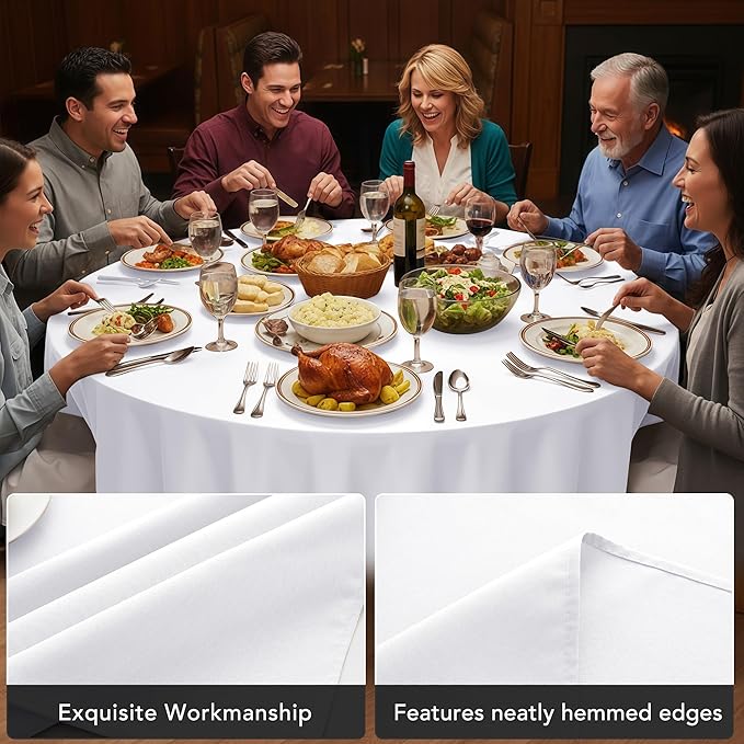 10-Pack White Round Tablecloths, 90 Inches, Stain-Resistant Polyester for 4-5 Ft Round Tables - Washable Table Covers for Weddings, Banquets, Birthday, Parties, Events