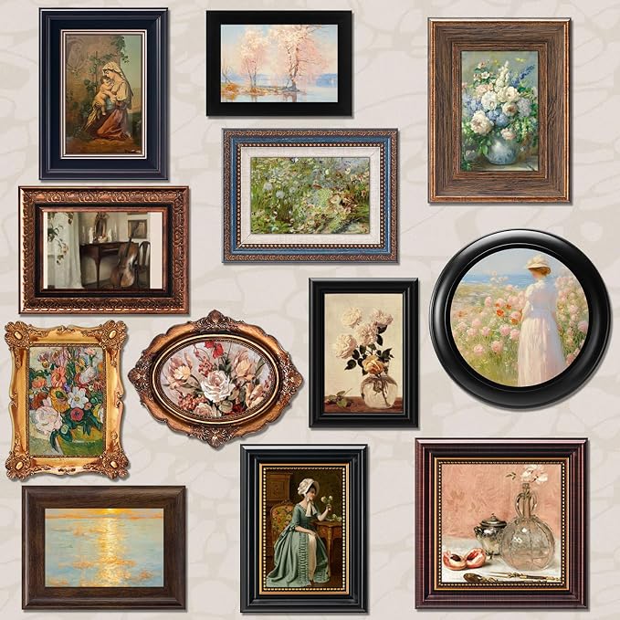 Pinkunn 12 Pcs Vintage Picture Frames for Wall or Tabletop Display Ornate French Country Frames Vintage Farmhouse Decor Antique Wall Art Set for Gallery Bedroom Living Room, No Photos