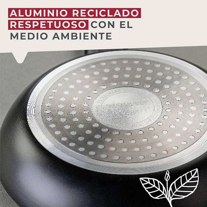 Fackelmann Statement ⌀28cm Wok Frying Pan, Recycled Aluminium, Non-Stick | PFAS Free Ceramic Coating, Honeycomb Base Structure, Comfort Grip Handle, All Stoves Including Induction, 47x28x8cm, Ash Grey