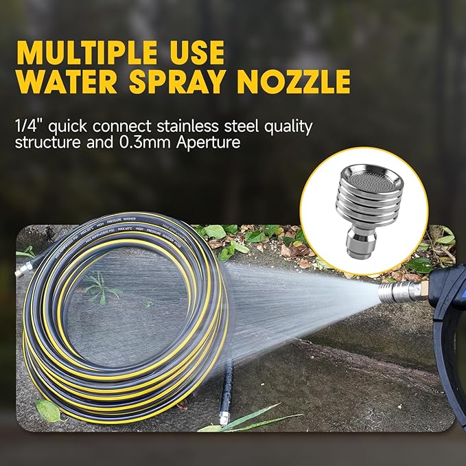 Sewer Jetter Kit for Pressure Washer, 5800PSI Drain Cleaner Hose 1/4 Inch NPT Corner,Showerhead,Rotating rotates,Mushroom Nose,Corner sewer nozzle(100FT)