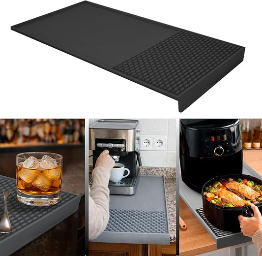 Coffee & Bar Mat For Countertop With "Edge Protection" – Espresso Machine & Coffee Maker Mat – Silicone Heat Resistant Mat – Non-Slip & BPA-Free Food Grade Mat – 12"(Front) x 24"(Length), Black