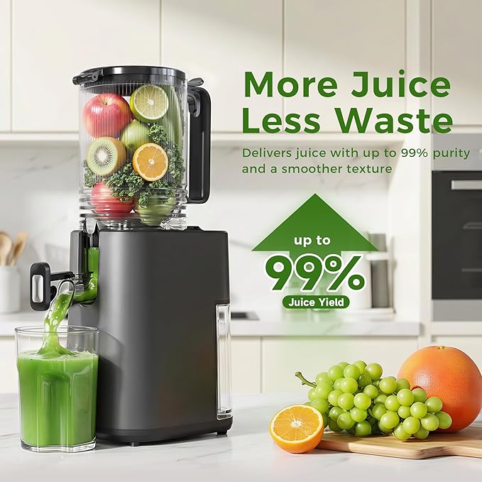 Cold Press Juicer, 5.5inch Wide Feed Chute Juicer Machine, Slow Masticating Juicer for Whole Vegetables & Fruits, Gray