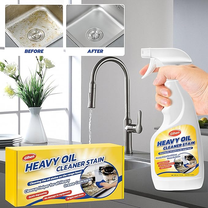 Heavy Oil Cleaner Stain - Effective Multi-Purpose Cleaner 17.6 oz, Includes Spray Bottle & Towel for Cleaning Kitchen, Oven, Stove, Range Hood, Sink