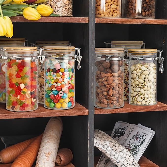 VZZNN 2 Pack 40.5oz Coffee Bean Storage Container with Airtight Bamboo Lids Glass Airtight Coffee Canister with Scoop Storage Container for Grounds Tea Cereal Sugar