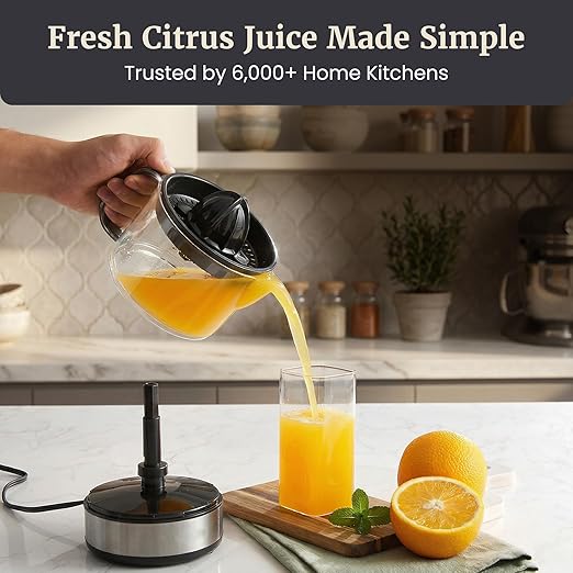 Elite Gourmet ETS326 BPA-Free 40-Watt Electric Citrus Juicer, Compact, Large Volume, Pulp Control, Oranges, Lemons, Limes, Grapefruits with Easy Pour Spout, 24oz, Black/Stainless Steel