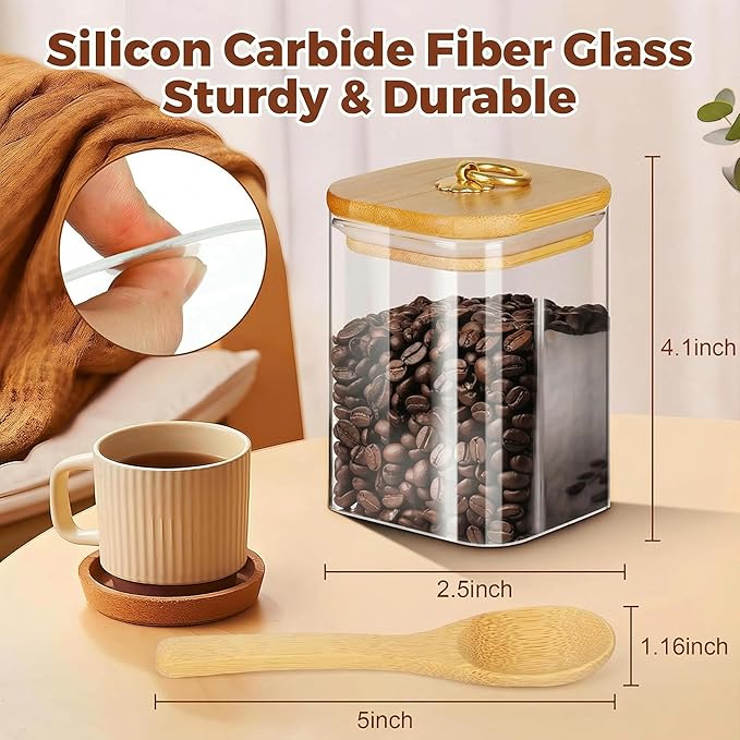 holoith Glass Jars with Bamboo Lids and Spoons, 16 oz Glass Storage Containers with Lids for Dry Food Storage Sugar, Coffee, Nuts, Cookie, Candy, Tea, Airtight Kitchen Canisters Spice Jars