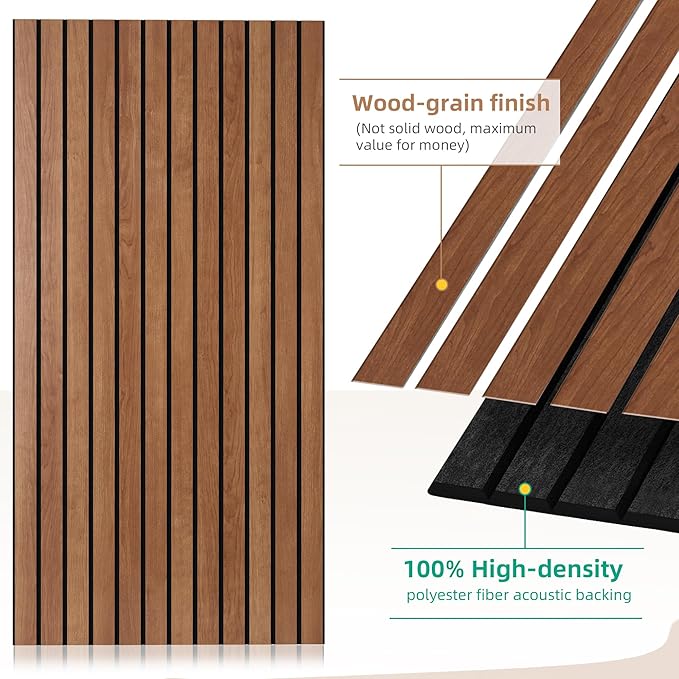 4 Pack Acoustic Panels Sound Absorbing, 47.2”x23.6” Sound Dampening Panels, Decorative Soundproof Wall Panels with Simulated Wood Grain Finish, for Office,Home Theater,Studio,Living Room, Cherry