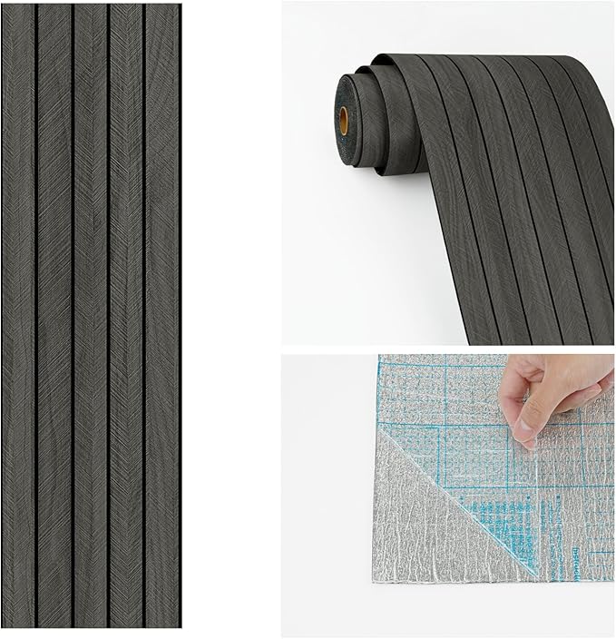 Wallercity 3D Wood Black/Grey Wall Panels Wood Slat Acoustic Panel for Walls & Ceiling Peel and Stick Textured Sound Absorbing Panel for Bedroom Living Room Vinyl Waterproof Fence Paneling 11.7x197 IN