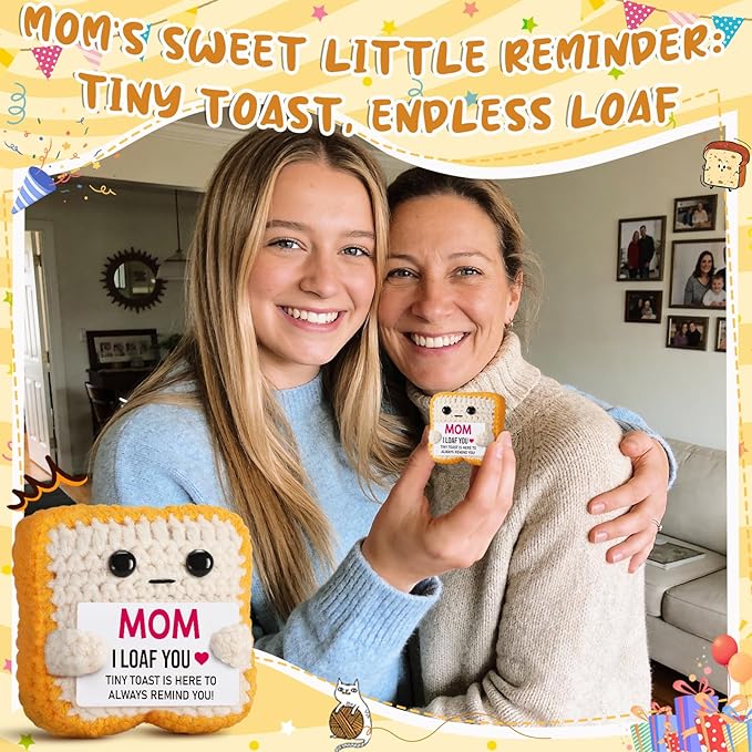 Mothers Day Pun Gift for Mom from Daughter Son- Handmade Cute Loaf Crochet Toast - I Love You Funny Presents for Moms Bonus Mamas Mother-in-Law Birthday, Valentine's Christmas Stocking Stuffers