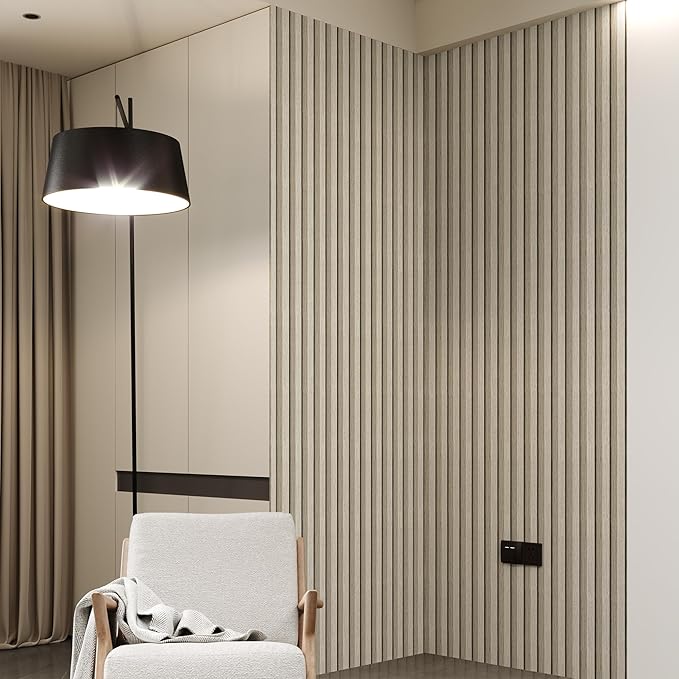 Peel and Stick PVC Slat Wall Panels, Wood Grain Self-Adhesive Soundproof Moisture-Resistant Paneling, 3D Faux Wood Panels for Bedroom Bathroom Walls & Ceilings 118"x15.75"(Off-White,13Sq.ft)