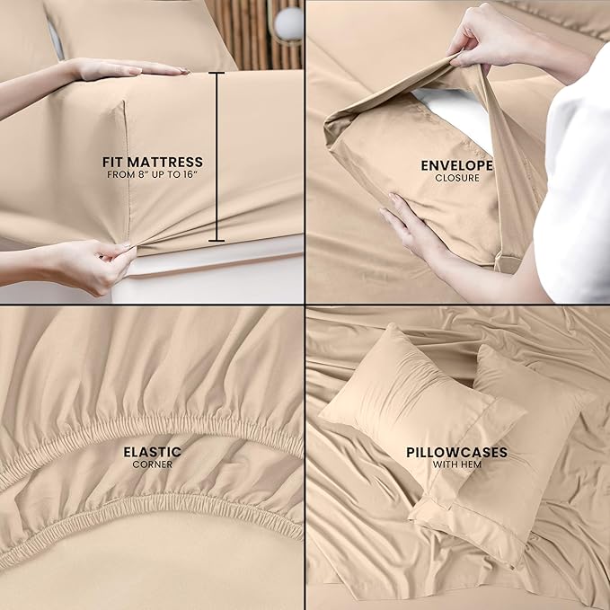 Utopia Bedding Full Sheet Set – 4 Piece Bed Sheets for Full Size Bed, Soft and Breathable Microfiber, Includes 1 Fitted Sheet, 1 Flat Sheet and 2 Pillowcases (Beige) (Pack of 2)
