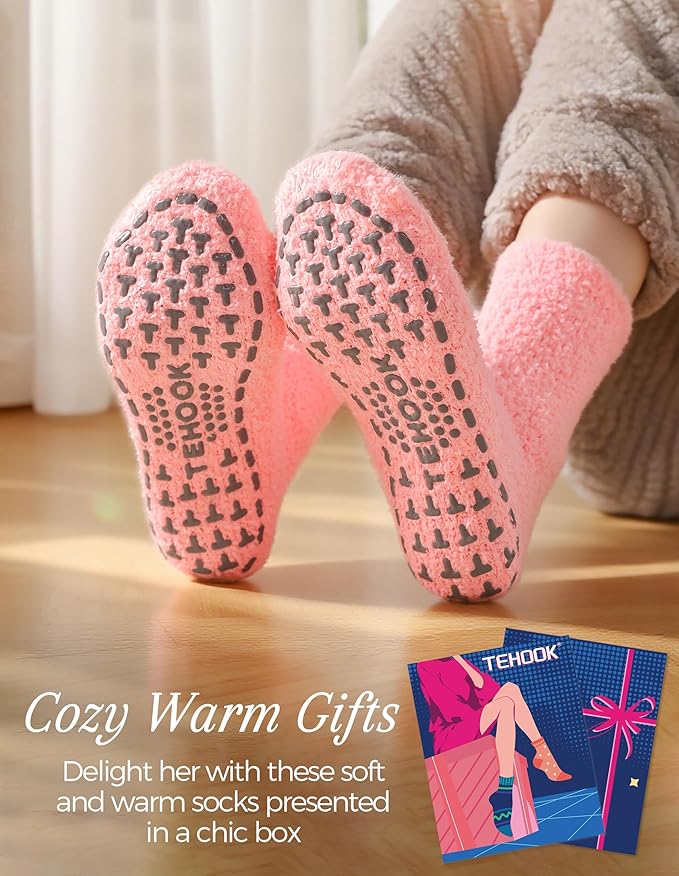 TEHOOK Warm & Cozy Gifts for Women, Fluffy Fuzzy Plush Sleeping Slipper Socks - Soft Warm Fabric