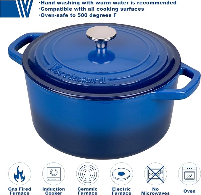 VORRINGARD Enameled Cast Iron Dutch Oven Pot with Lid, for Bread Baking, Round Bread Oven- include Sourdough Bread Baking Supplies Set, 6QT, Blue