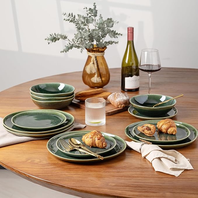 AmorArc Ceramic Dinnerware Sets,Handmade Reactive Glaze Stoneware Plates and Bowls Sets,Highly Scratch Resistant | Dishwasher & Microwave Safe Dishes Set,Service for 6 (18pc)