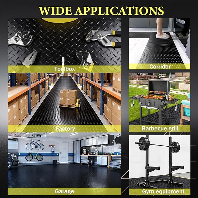 StellarStar 4x30 FT Garage Floor Mat, 2.8mm Thickened PVC Diamond Plate Garage Mat with 20PCS Tapes, Rubber Flooring Rolls for Under Car, Non-Slip Rubber Motorcycle Mat for Golf Cart, Trailer, Black