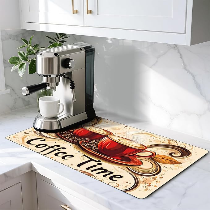 Coffee Mat 17"x32" - Extra Large Absorbent Non Slip Dish Drying Mat,Coffee Bar Accessories,Kitchen Counter Protector for Coffeemaker, Sink, Dining Decor