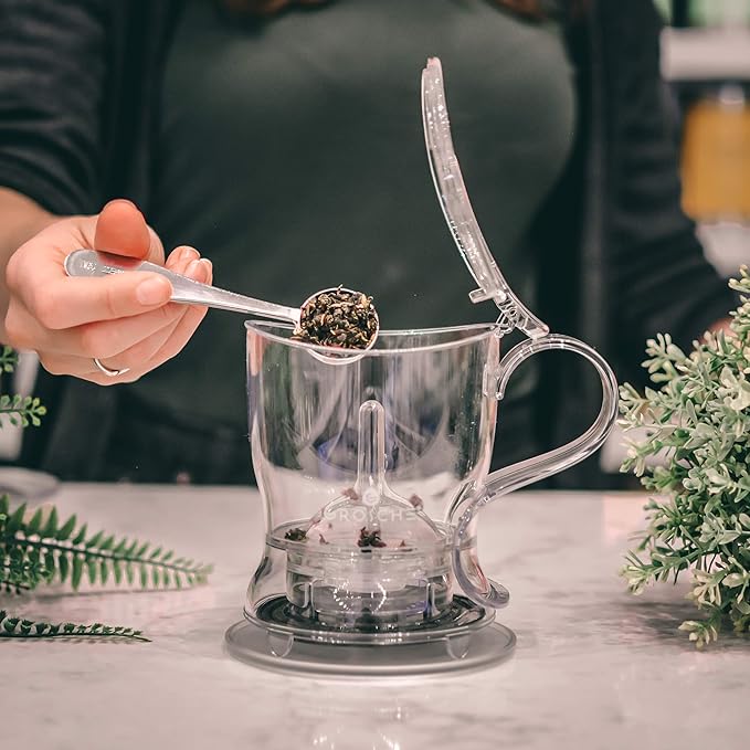 GROSCHE Aberdeen 34 oz tea pot and bottom dispensing tea steeper and Cyprus Large 16 oz double walled glass mug set