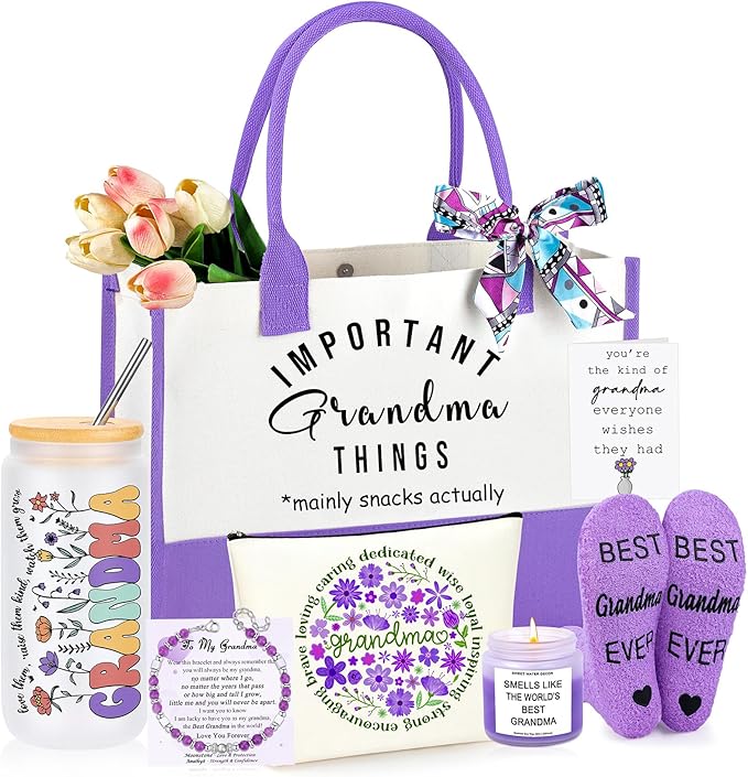 Grandma Gifts, Mothers Day Birthday Gifts for Grandma, Christmas Ideas Present for Grandmother Basket Set of 7