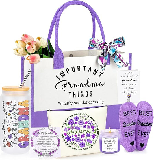 Grandma Gifts, Mothers Day Birthday Gifts for Grandma, Christmas Ideas Present for Grandmother Basket Set of 7