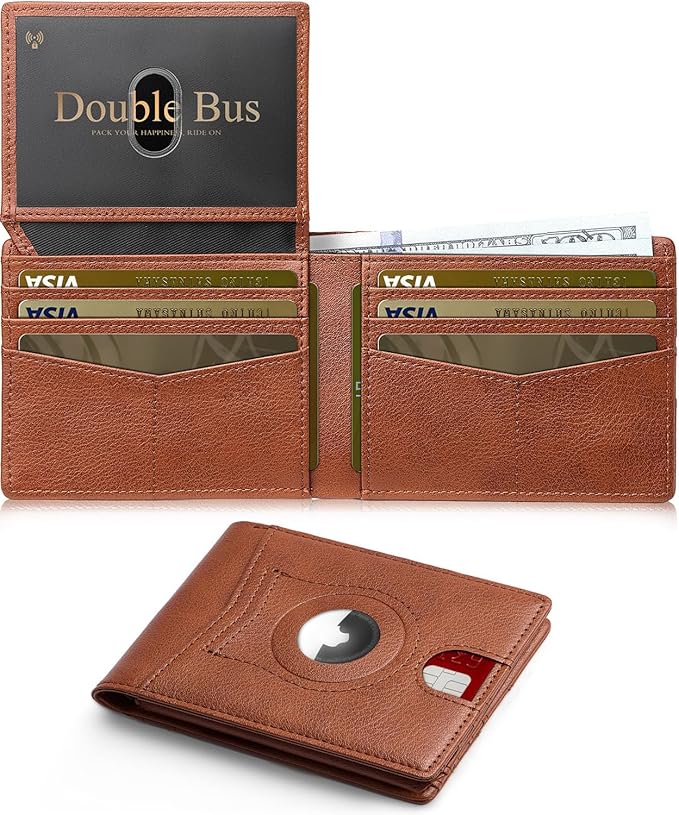 Wallet for Men Slim RFID Blocking Bifold Carbon Fiber,Minimalist Small Compact Front Pocket Credit Card Holder,Thin Mens Leather Wallets Smart Security With 2 ID windows 1 Cash (Caramel Brown)