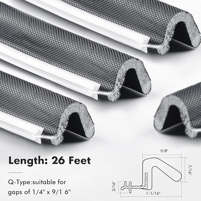 BBTO Weather Stripping Door Seal Exterior Weather Strip for Window V-Shaped Foam Kerf Garage Door Gap Blocker Soundproof Home Improvement Easy to Install(26 Feet,Black)