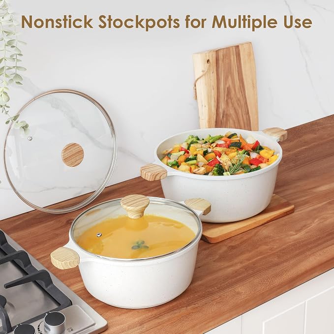 SENSARTE Ceramic Nonstick Stock Pot with Lid, 7 Quart, White | Healthy Nontoxic Ceramic Coating, PFAS & PTFE Free, Compatible with All Stoves Including Induction Cooktops, Easy to Clean