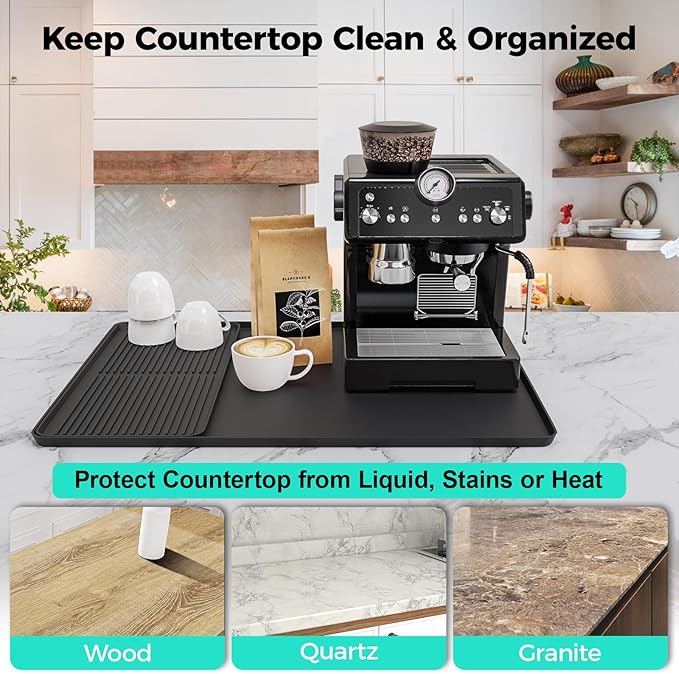 2-in-1 Coffee Mat & Dish Drying Mat Coffee Bar Mats for Countertop Coffees Matt for Counter Silicone Coffees Espresso Machine Station Mats Under coffe Maker Spill Matt Countertops Pot 24×16inch