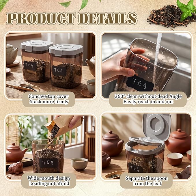 Suclain 2 Pack 44oz Airtight Coffee Canisters Light Blocking Tea Storage Containers with Scoop, Airtight Food Jars for Loose Leaf Tea, Sugar, Formula, Coffee Bean, with Chalk Marker & 8 Stickers