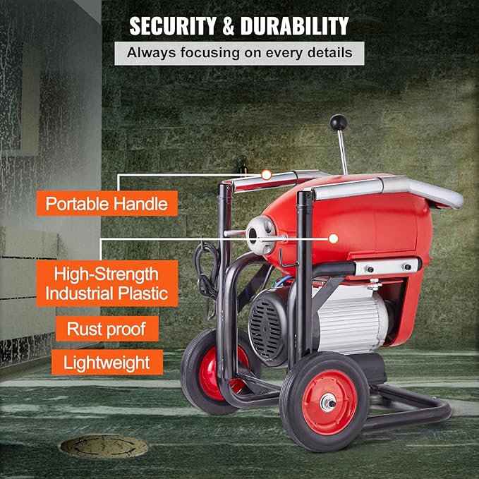 Happybuy Drain Cleaner Machine 120FT x 6/5 Inch - Powerful Unclogging Solution,1100W Electric Sewer Snake Auger Manual Feed - with 6 Cutters and CW/CCW Control for 4" to 8" Pipes