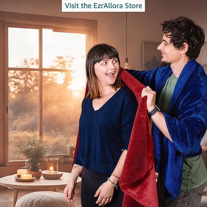 EzrAllora Premium Double Layer Wearable Blanket for Women - Easy On Easy Off No Sleeves - Drape and Go - Gifts for Elderly (Burgundy)