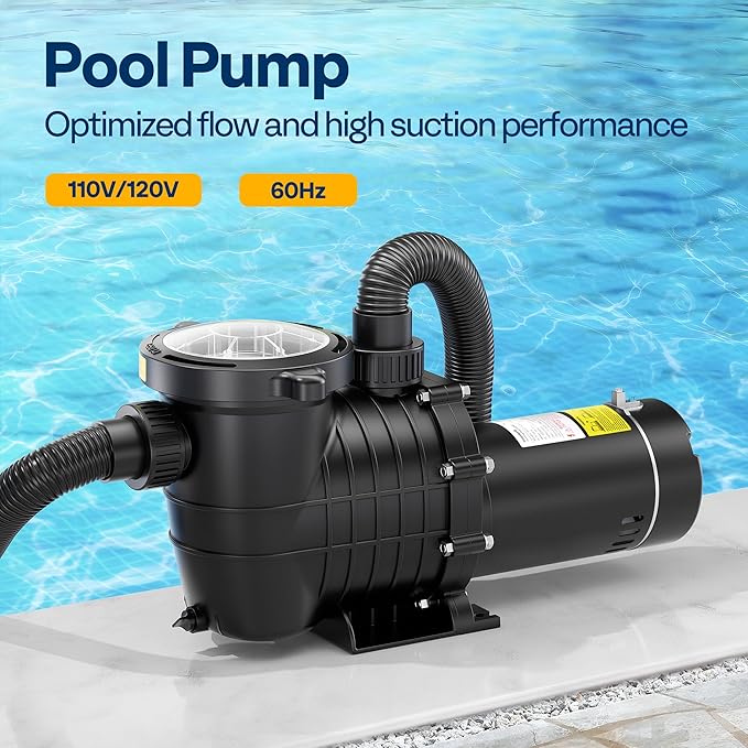 VIVOHOME 2.0HP 6500 GPH 115V Pool Pump, Self-Priming Energy Saving, 1.25" & 1.5" & 2" Inlet w/Strainer Basket for In/Above Ground Pools