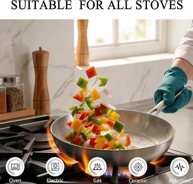 LOLYKITCH 10.25 Inch Stainless Steel Frying Pan – Small Tri-Ply Skillet Fast & Even Heating, Induction & Oven Safe Cookware for Modern Home Kitchens, Detachable Handle