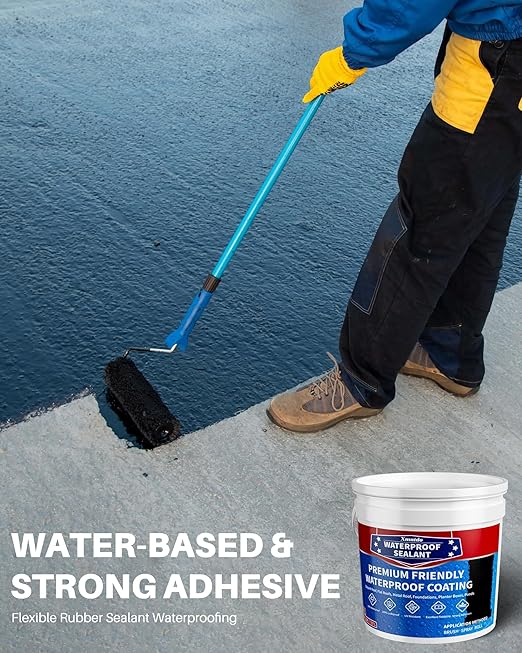 Polyurethane Waterproof Coating, 2 Gallon Waterproof Sealant Coating Black, Water-Based Polyurethane Sealant Leak Repair for Roofs, Foundations, Basements