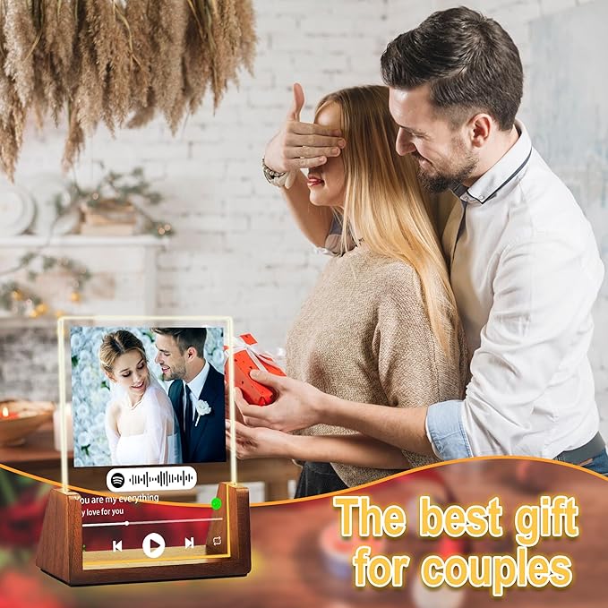 Personalized Valentine's Day Couples Gifts For Him Her Husband Wife, Custom Spotify Plaque Picture Frame With Photo Name, Anniversary Birthday Wedding Gifts For Women Men Boyfriend Girlfriend