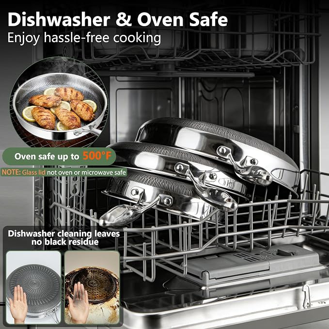 Frying Pans, 10-inch Hybrid Frying Pans Stainless Steel Skillets, Dishwasher & Oven-Safe, Stay-Cool Handle, PFOA Free Cookware, Compatible with All Cooktops
