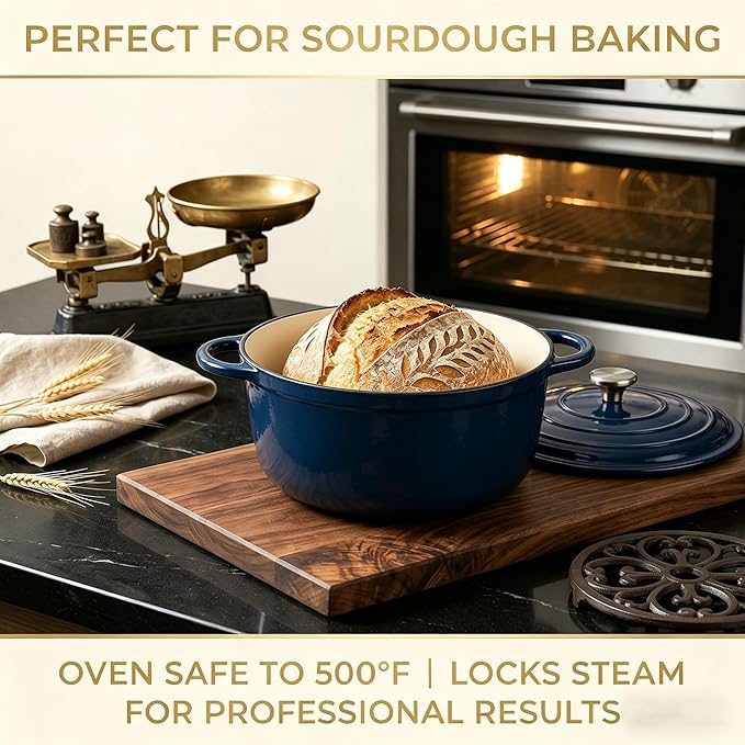 QuliMetal Enameled Cast Iron Cookware Set, 4-Piece Pots and Pans Set with Lids, 10.25" Skillet, 2QT Saucepan, 2.8QT & 4.8QT Dutch Ovens, Oven Safe to 500°F, All Stovetops Compatible - Navy Blue
