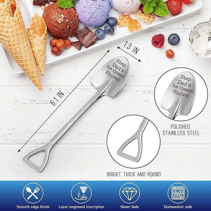 Funny Dad's Ice Cream Shovel Gifts for Step Dad Fathers Daddy Bonus Dad Husband - Unique Dad Birthday Ideal for Men Papa Grandpa Grandfather Gift from Grandkids Daughter Son Wife