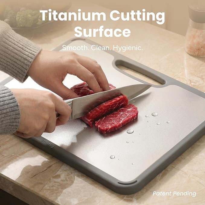 SMIRLY Titanium Cutting Board for Kitchen, Double Sided Chopping Board Set with Holder, 100% Pure Titanium, Dishwasher Safe, 3 Pack