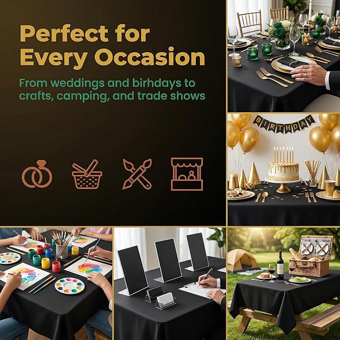 Plastic Table Cloth Disposable, 15 Packs Disposable Tablecloth 54 X 108 Inch Black Plastic Tablecloth for Rectangle Tables Tougher PEVA Table Cover for Party Decorations Picnic Dining Birthday