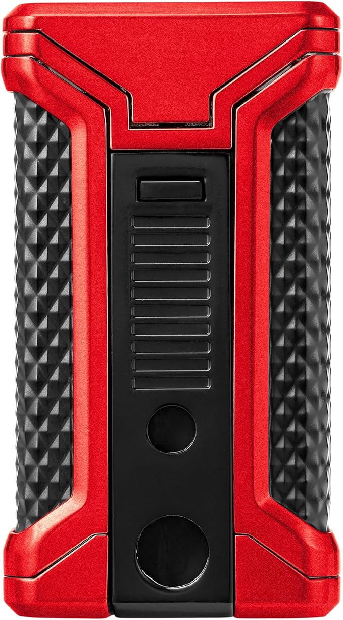 Colibri Ascari Triple Jet Torch Lighter, Windproof & Uses Butane Refill, Cigar Enthusiast's Choice with Integrated Punch, Blue Fuel Window, and Adjustable Flame (Metallic Red + Black)