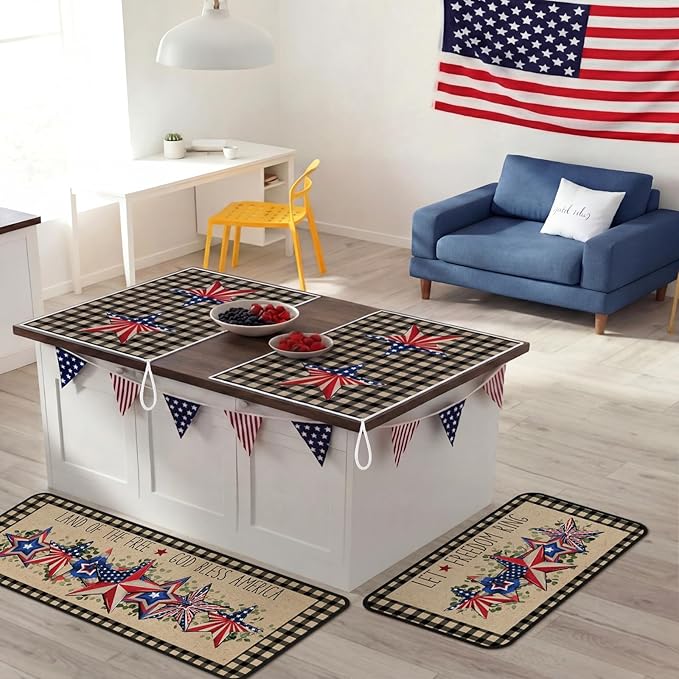 Fourluoo 10 Pcs 4th of July Kitchen Decor and Accessories Red Blue and White Oven Mitts and Pot Holders Set Vintage Dish Towel Patriotic Independence Day Kitchen Decor for 250th Anniversary Women Gift
