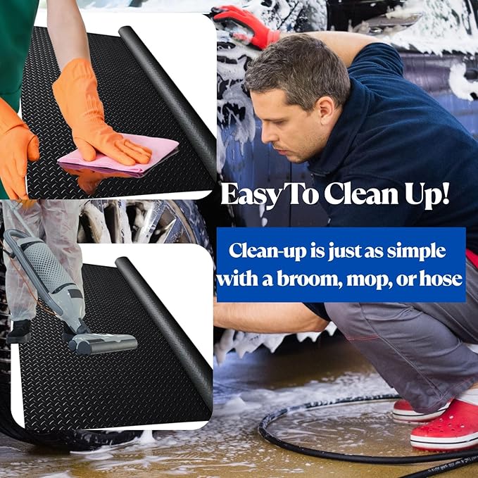 BESEA 4 x 10 FT Garage Floor Mat, Heavy Duty Diamond Plate Rubber Parking Mat – Waterproof, Oil-Resistant, Anti-Slip Flooring Roll for Under Car, Home Garage or Workshop,1/8" Thick