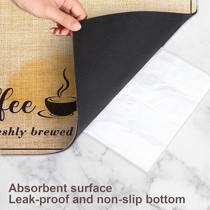 CooRug Absorbent Coffee Mat, Fashion Dish Drying Mat for Kitchen Counter Coffee Bar Accessories Espresso Machine Dish Rack 16" x 24" Beige